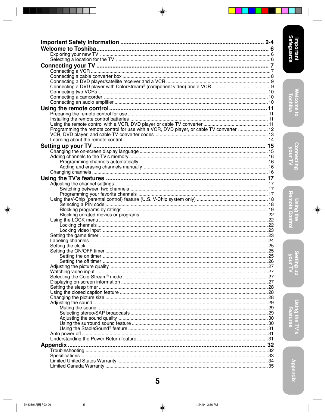 Toshiba 27A44 appendix Connecting your TV, Exploring your new TV Selecting a location for the TV 