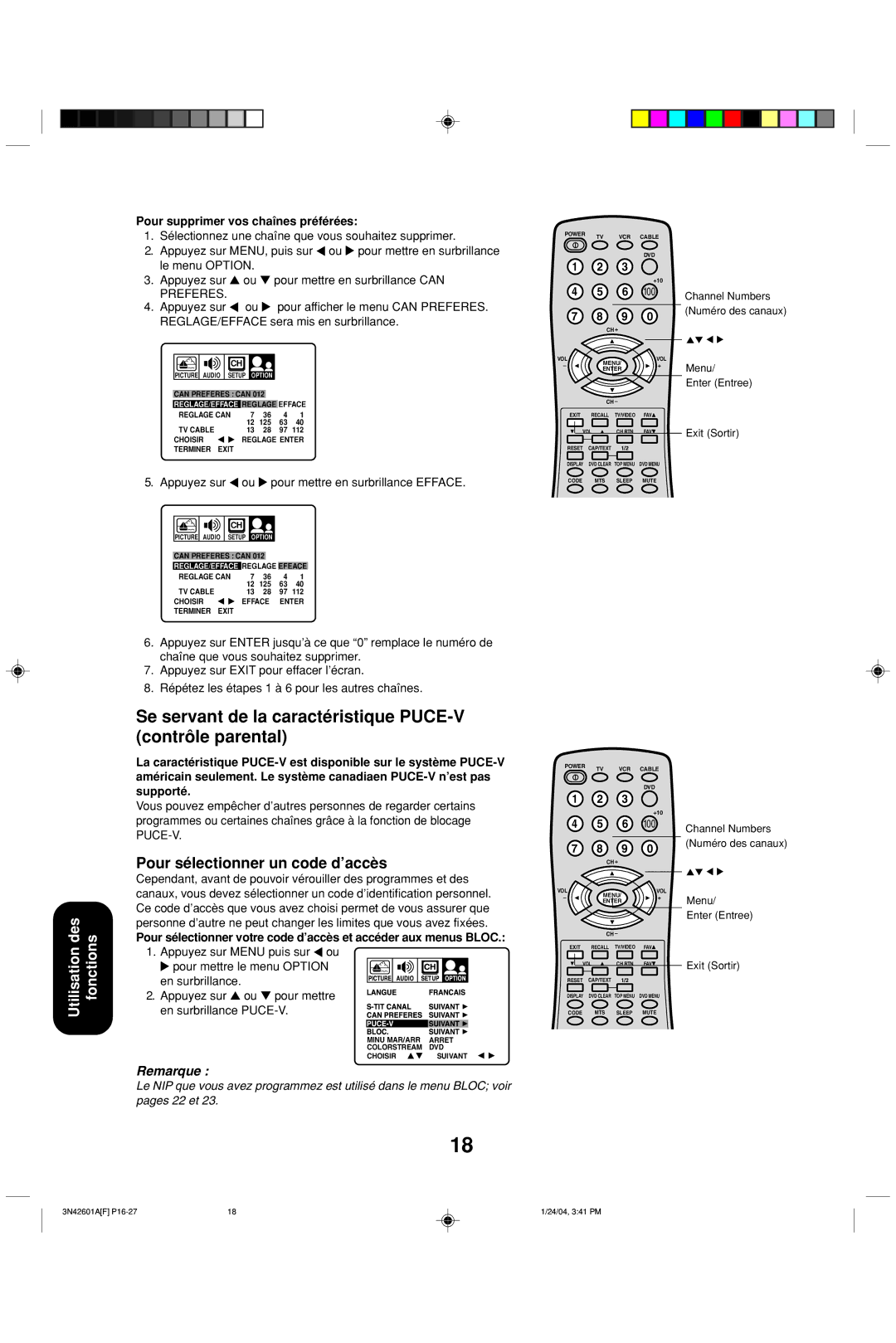 Toshiba 27A44 appendix Se servant de la caractéristique PUCE-V contrôle parental, Pour sélectionner un code d’accès 