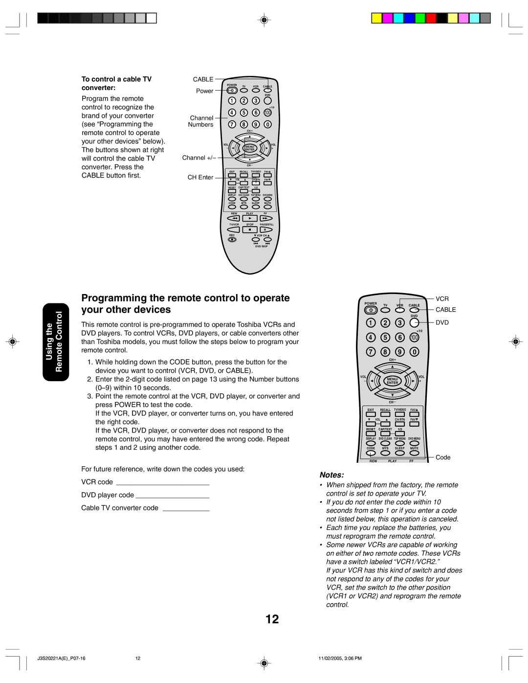 Toshiba 27A45 appendix Programming the remote control to operate your other devices, To control a cable TV converter 