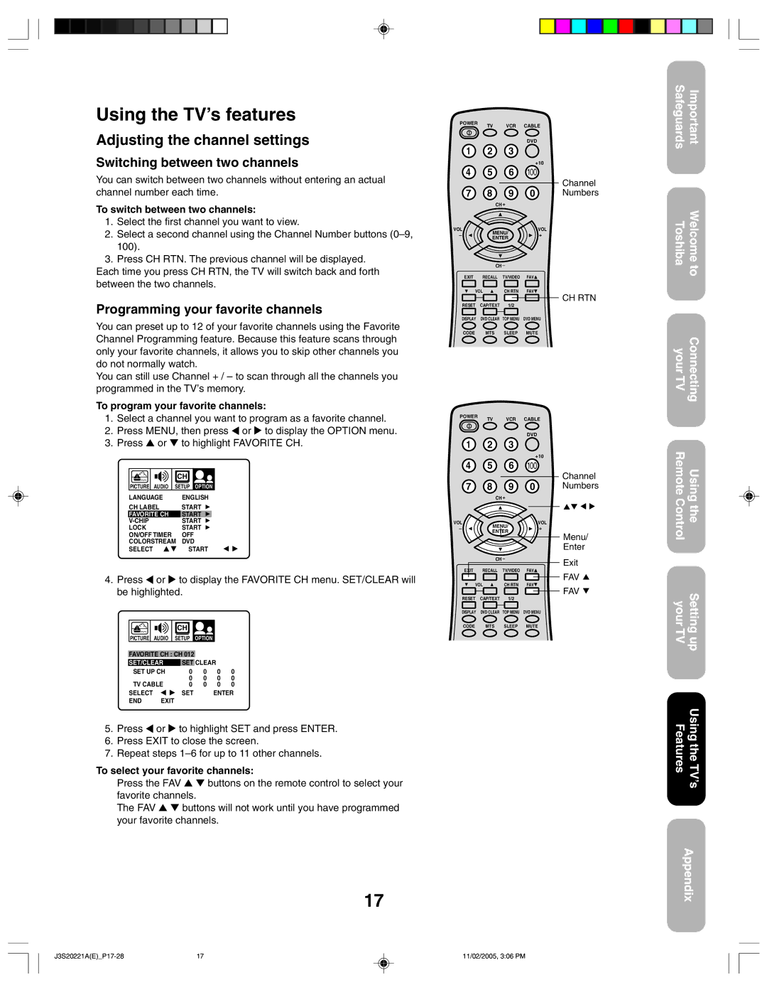 Toshiba 27A45 appendix Using the TV’s features, Adjusting the channel settings, Switching between two channels 