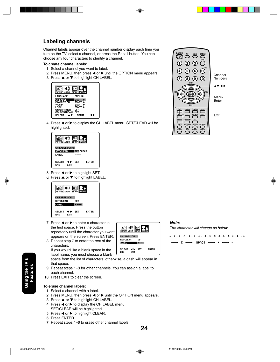 Toshiba 27A45 appendix Labeling channels 