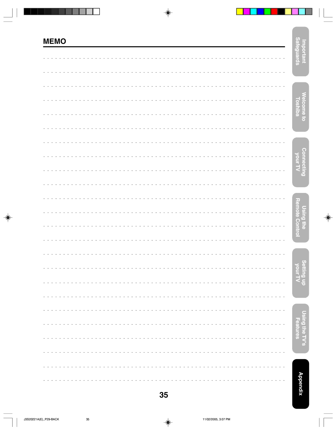 Toshiba 27A45 appendix Memo 