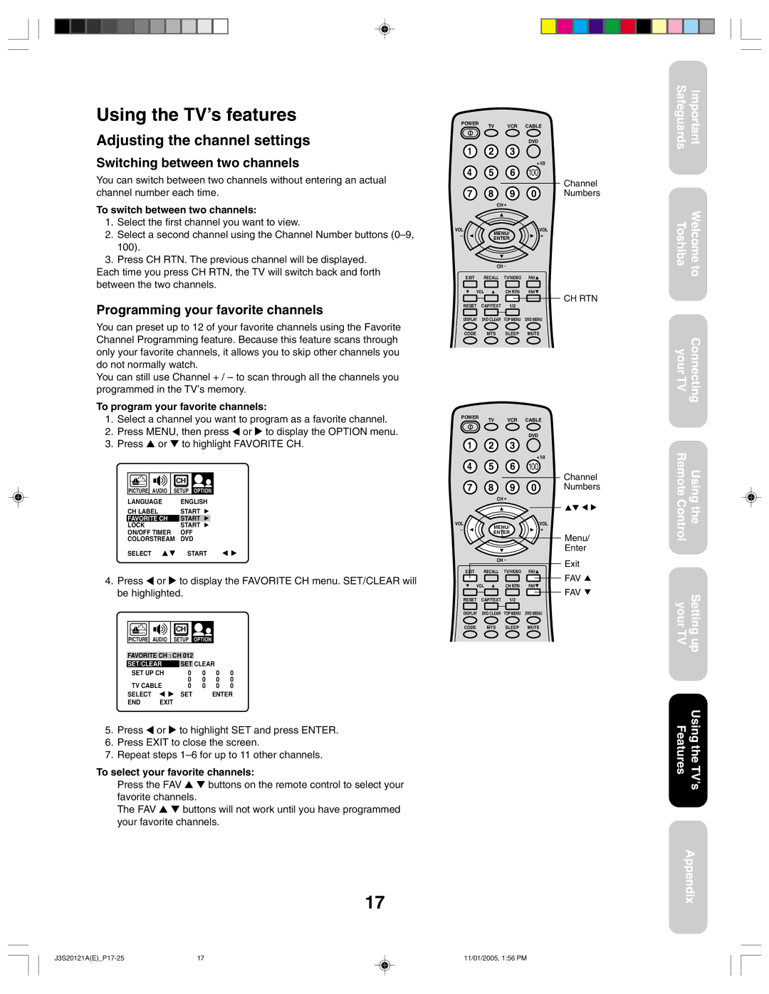 Toshiba 27A45C appendix Using the TV’s features, Adjusting the channel settings, Switching between two channels 