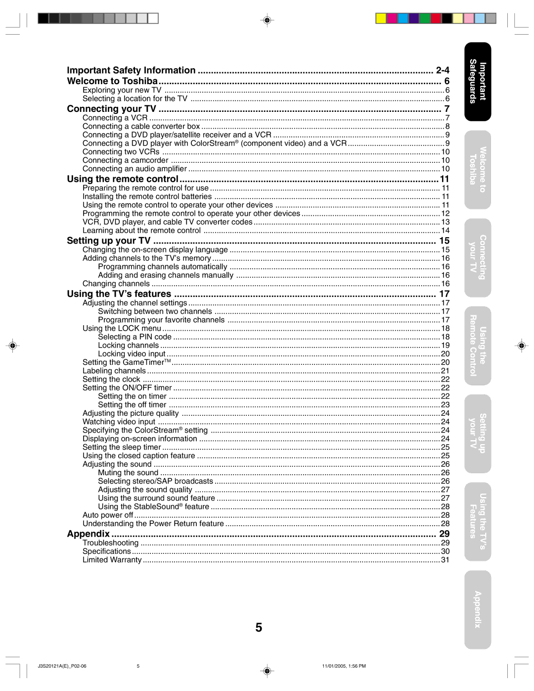 Toshiba 27A45C Exploring your new TV Selecting a location for the TV, Troubleshooting Specifications Limited Warranty 