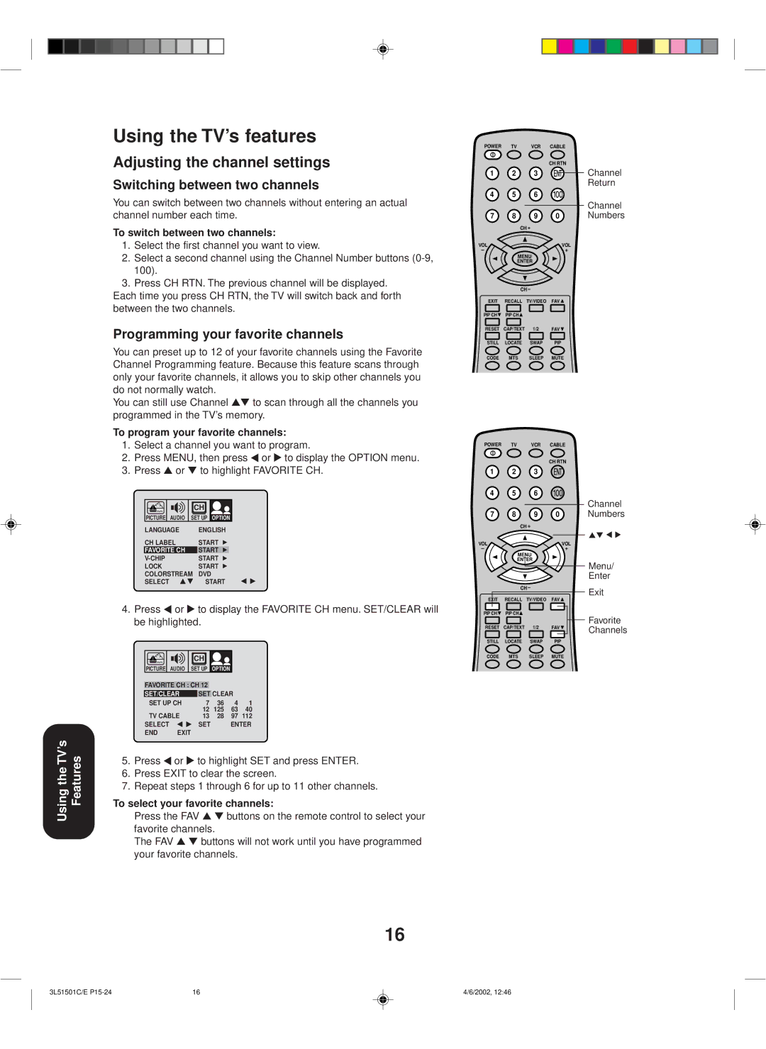 Toshiba 27A62 appendix Using the TV’s features, Adjusting the channel settings, Switching between two channels 