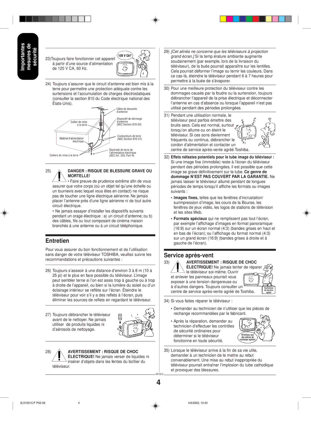 Toshiba 27A62 appendix Entretien, Service après-vent, Déterminer si le téléviseur, Fonctionne en toute sécurité 