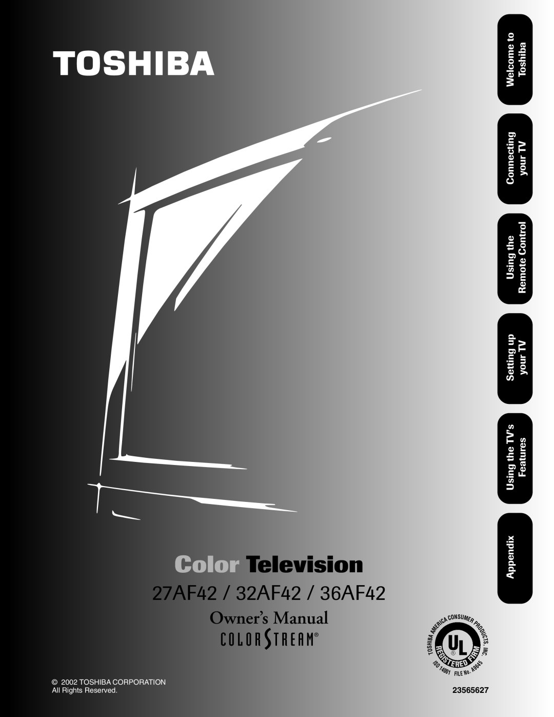 Toshiba 27AF42 owner manual Color Television 