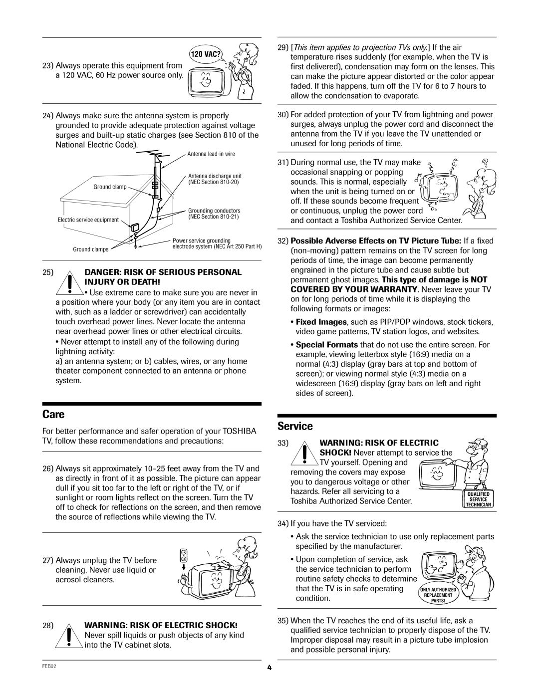 Toshiba 27AF42 owner manual Care, Service 