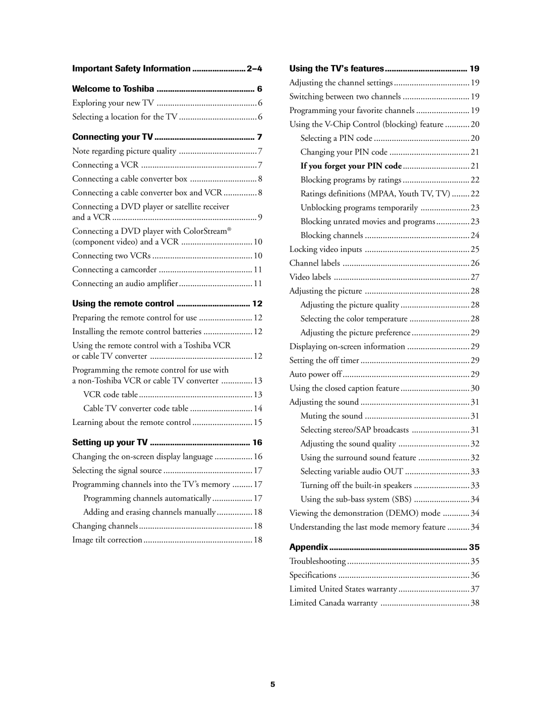 Toshiba 27AF42 owner manual Important Safety Information 2Ð4 