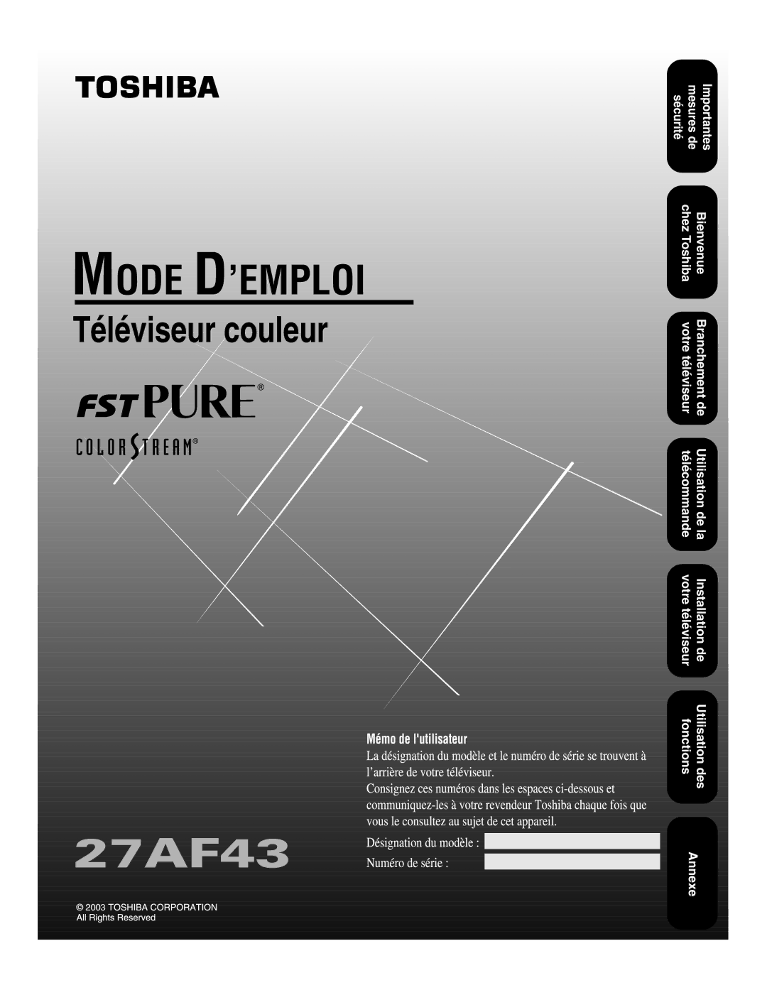 Toshiba 27AF43 appendix Annexe 