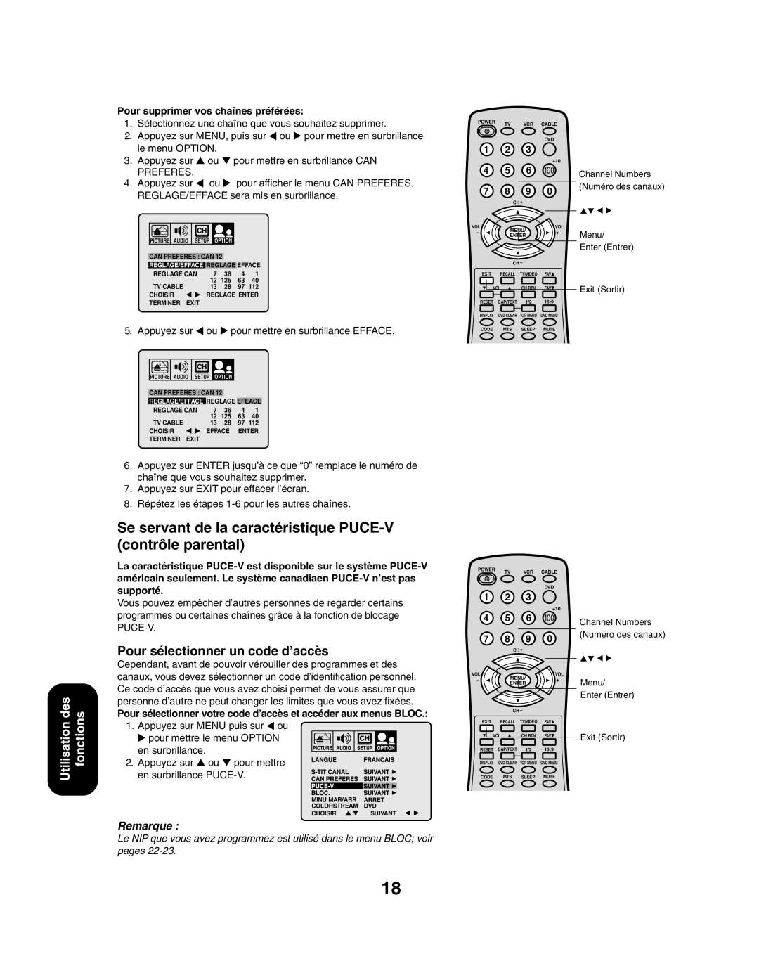 Toshiba 27AF43 appendix Se servant de la caractéristique PUCE-V contrôle parental, Pour sélectionner un code d’accès 