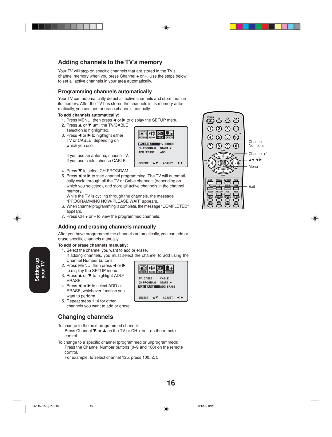 Toshiba 27AF44 appendix Adding channels to the TV’s memory, Changing channels, Programming channels automatically 