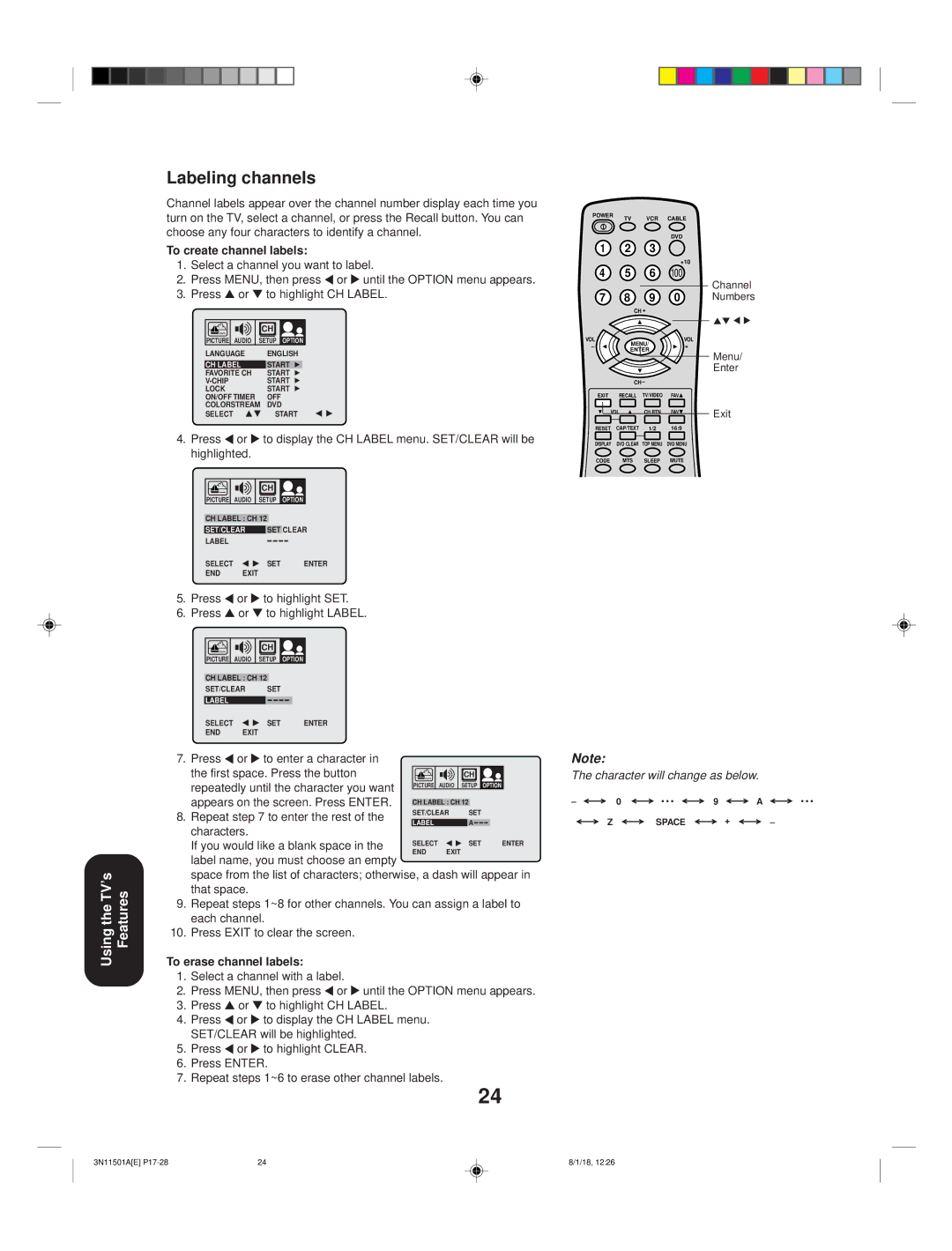 Toshiba 27AF44 appendix Labeling channels 