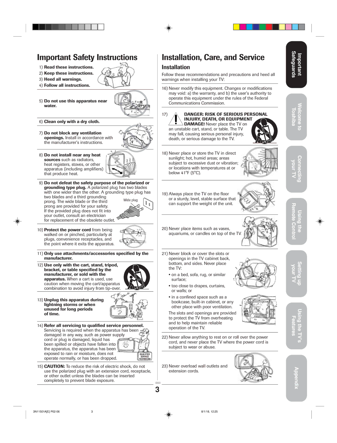 Toshiba 27AF44 appendix Important Safety Instructions 