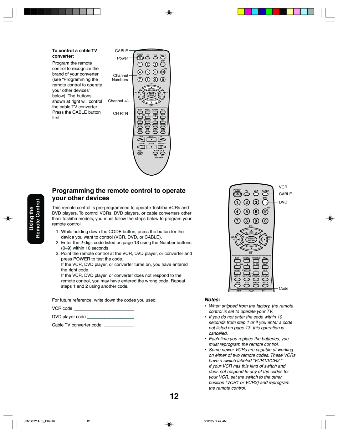 Toshiba 27AF46C appendix Programming the remote control to operate your other devices, To control a cable TV converter 