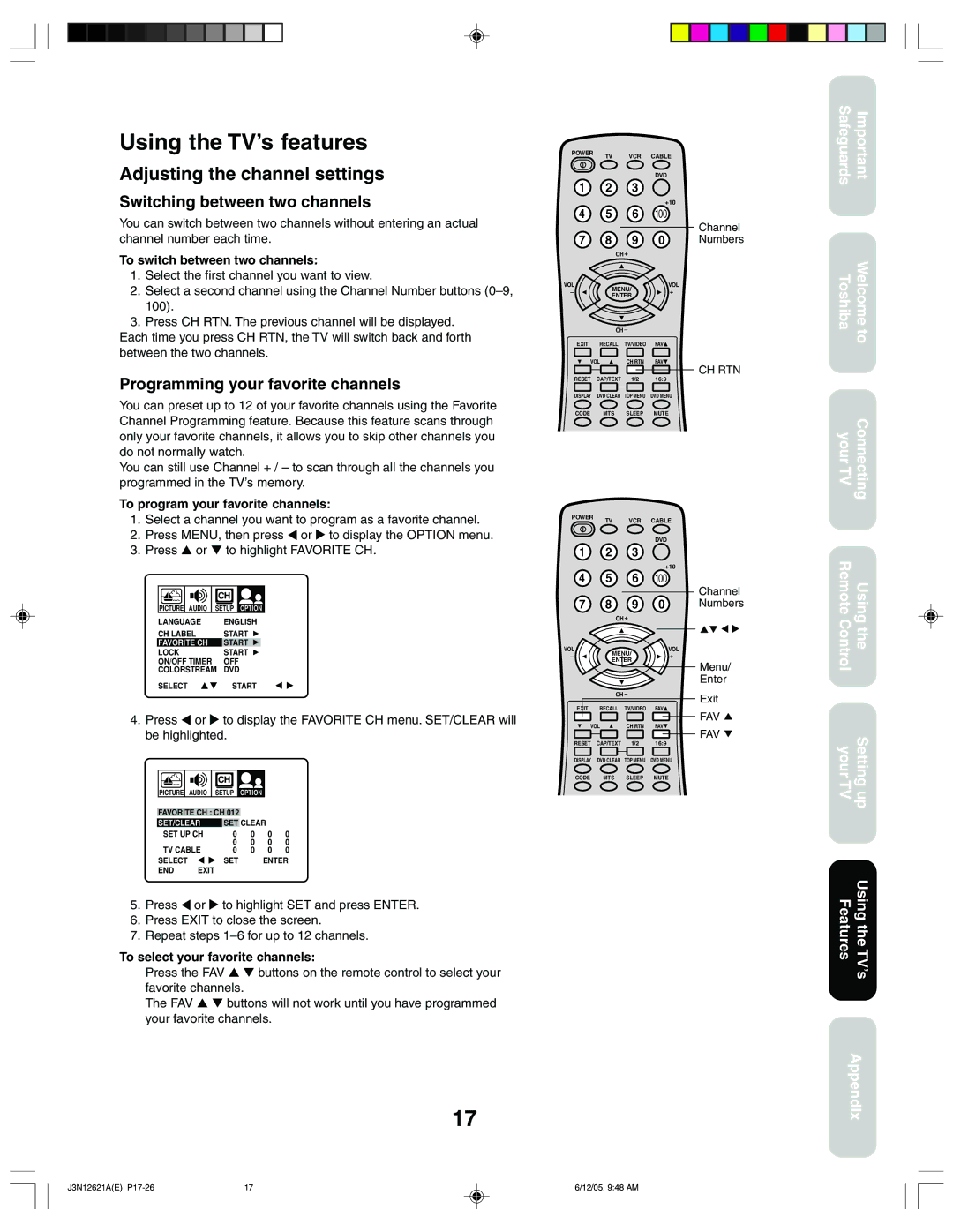 Toshiba 27AF46C appendix Using the TV’s features, Adjusting the channel settings, Switching between two channels 