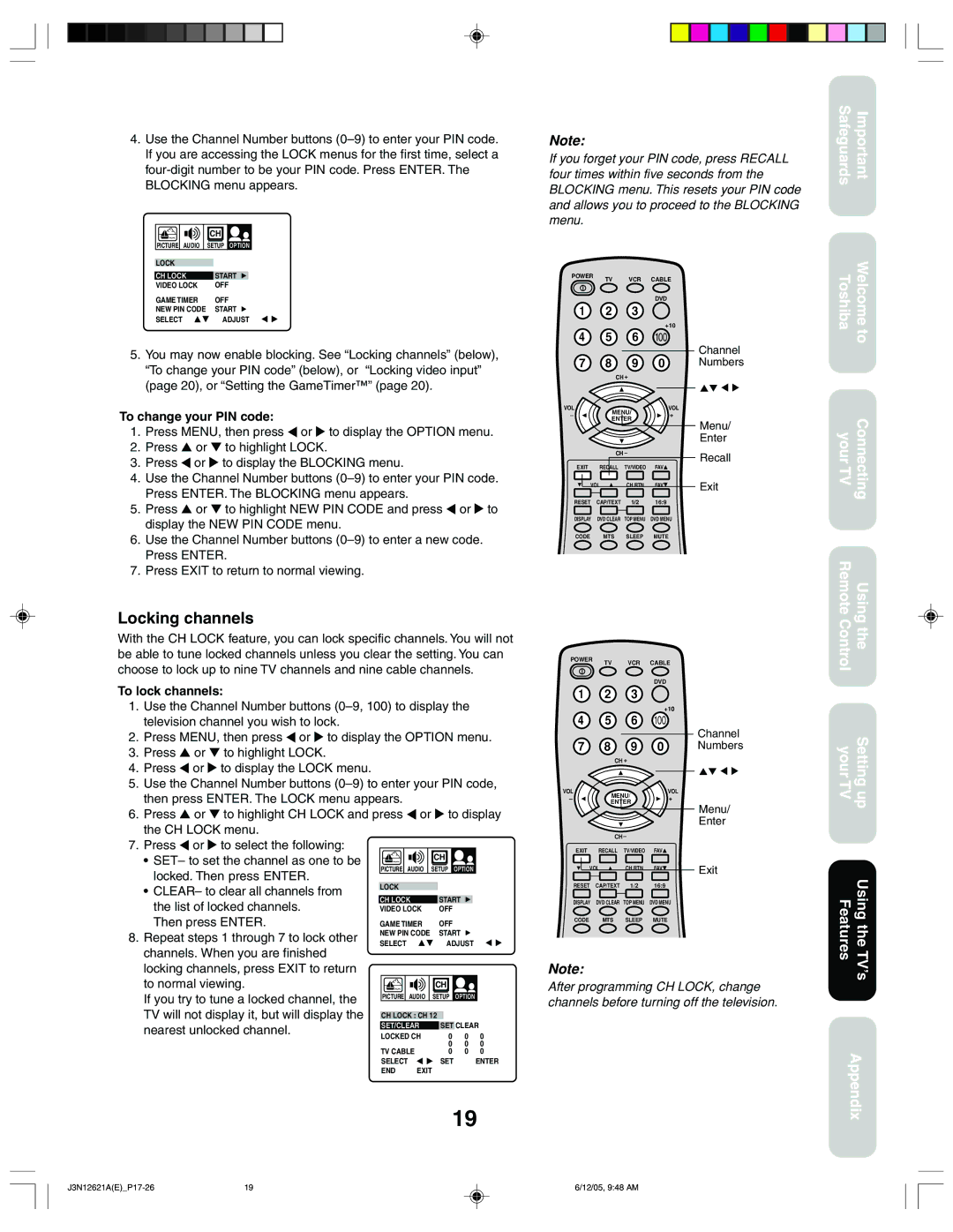 Toshiba 27AF46C appendix Locking channels 