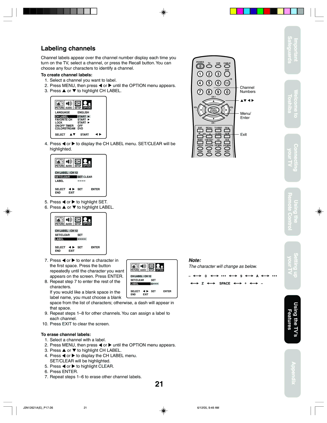 Toshiba 27AF46C appendix Labeling channels 