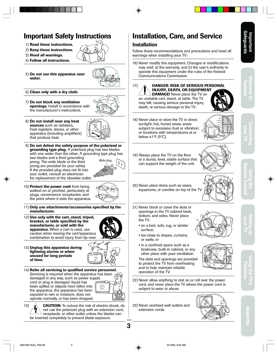 Toshiba 27AF46C appendix Important Safety Instructions 