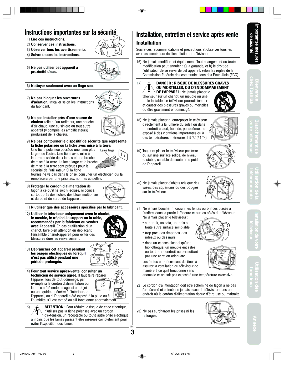 Toshiba 27AF46C appendix Instructions importantes sur la sécurité 