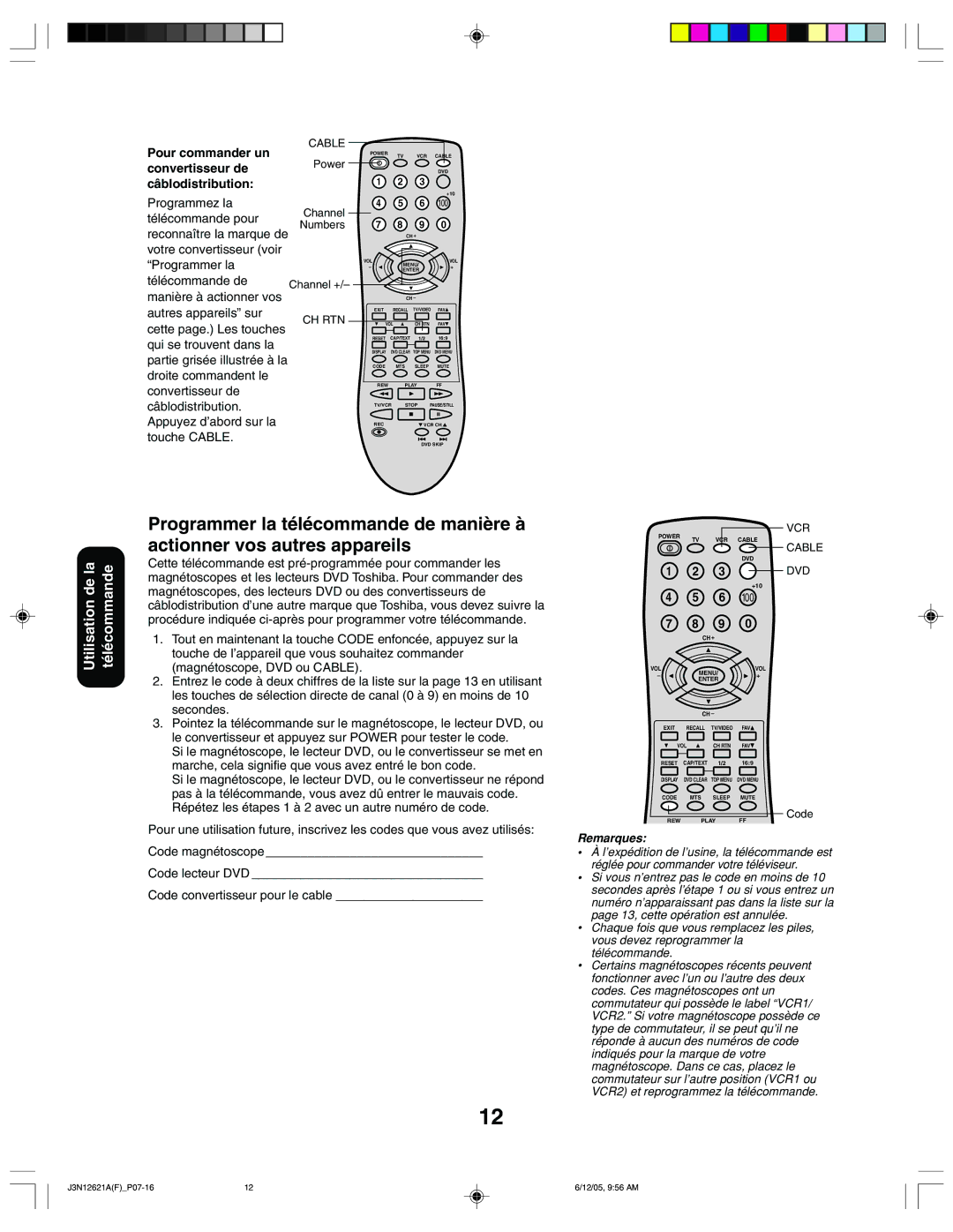 Toshiba 27AF46C appendix Pour commander un Convertisseur de, Câblodistribution 