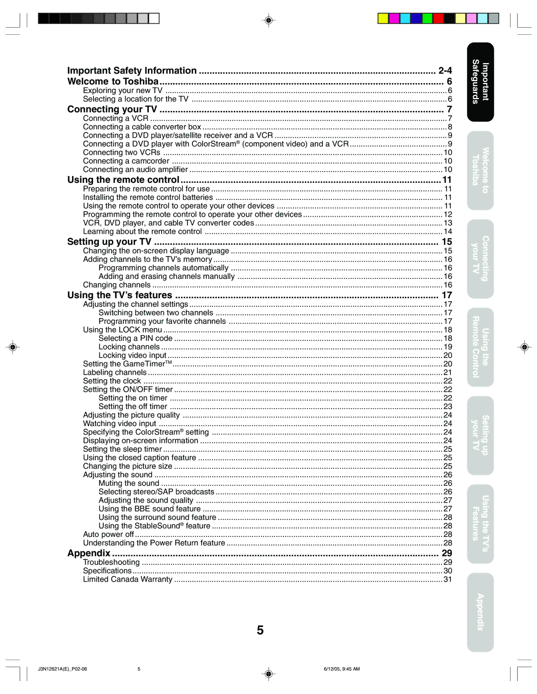 Toshiba 27AF46C appendix Exploring your new TV Selecting a location for the TV 