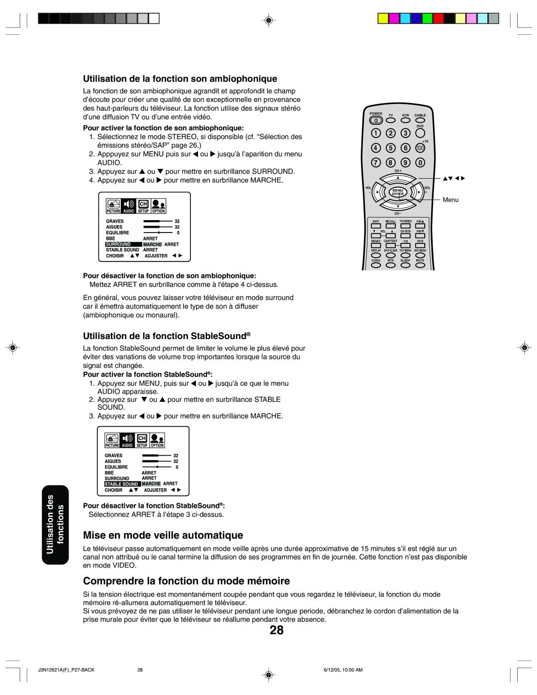 Toshiba 27AF46C appendix Mise en mode veille automatique, Comprendre la fonction du mode mémoire 