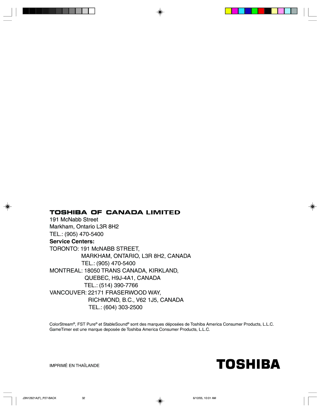 Toshiba 27AF46C appendix Imprimé EN Thaïlande 