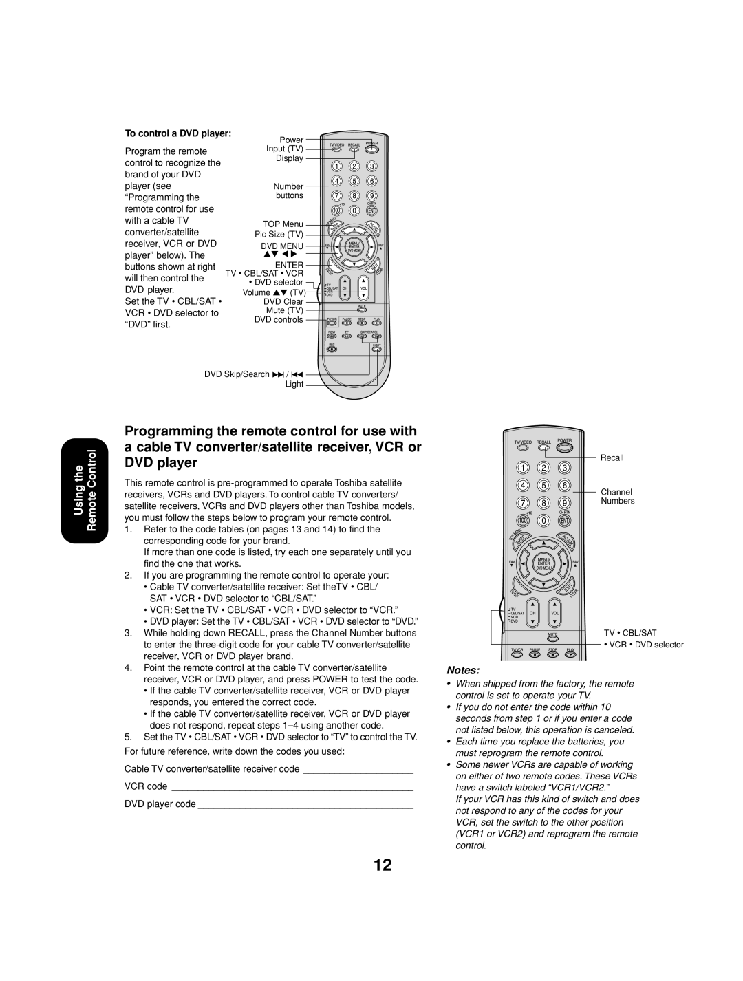 Toshiba 27AF53 appendix To control a DVD player 