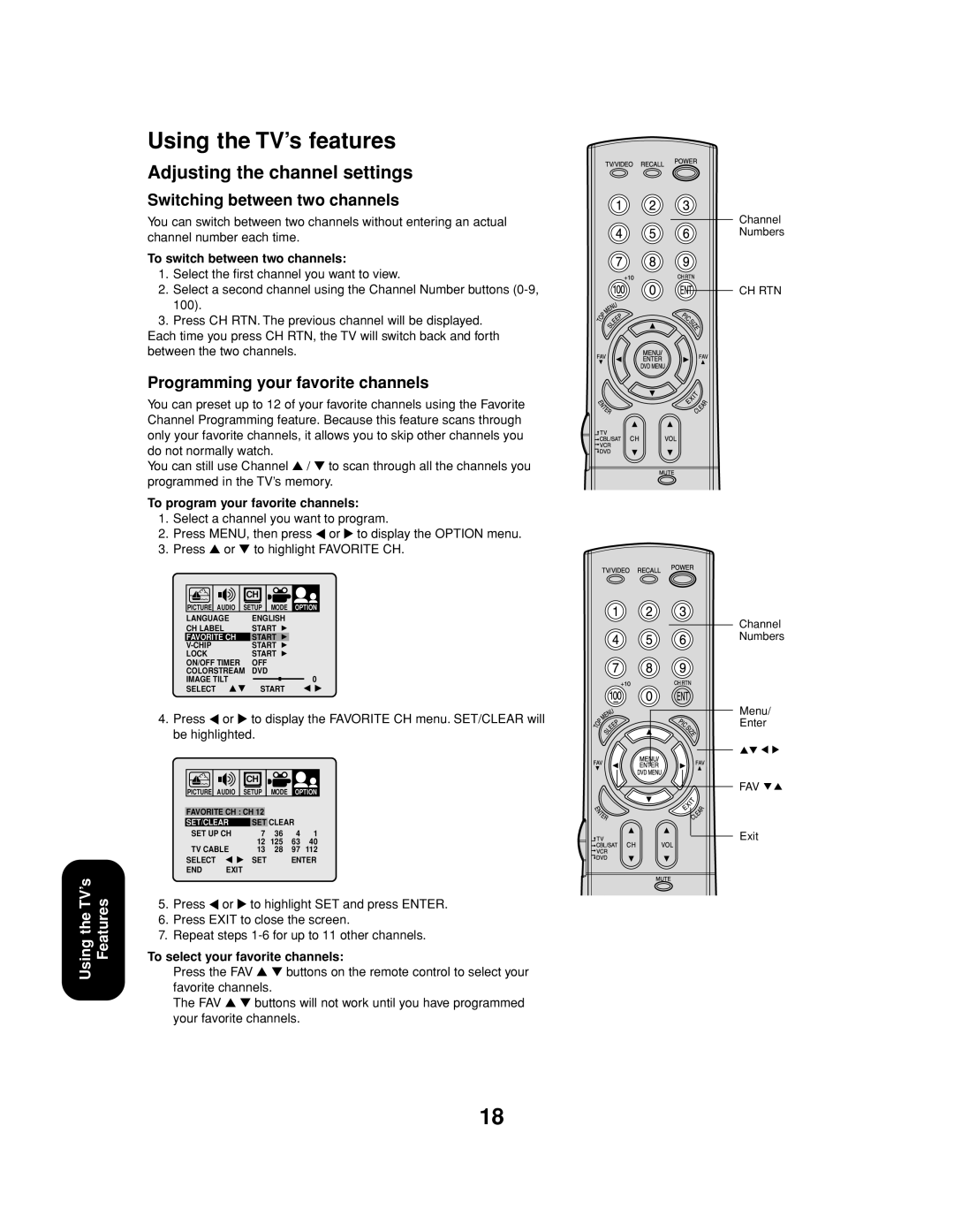 Toshiba 27AF53 appendix Using the TV’s features, Adjusting the channel settings, Switching between two channels 