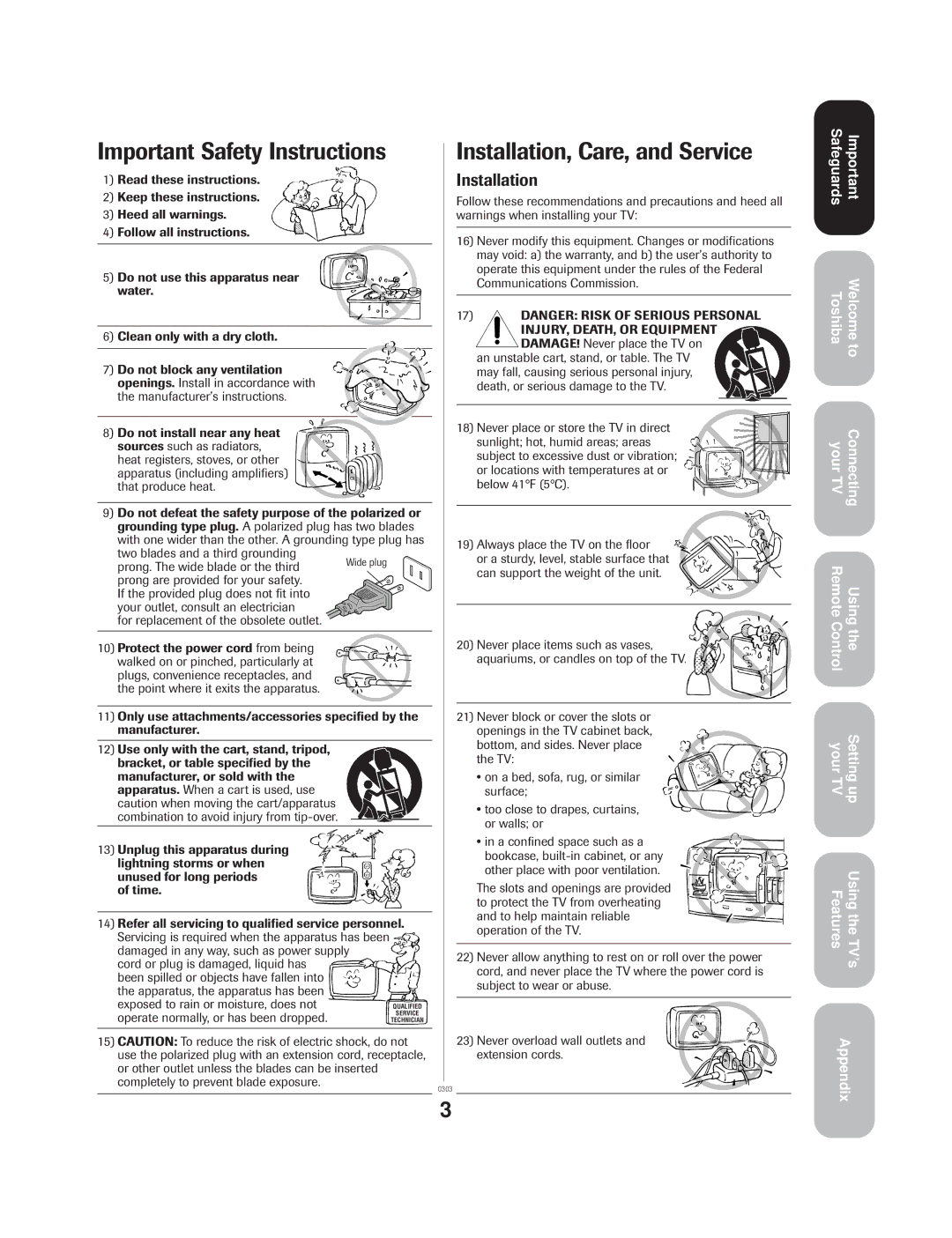 Toshiba 27AF53 appendix Important Safety Instructions 