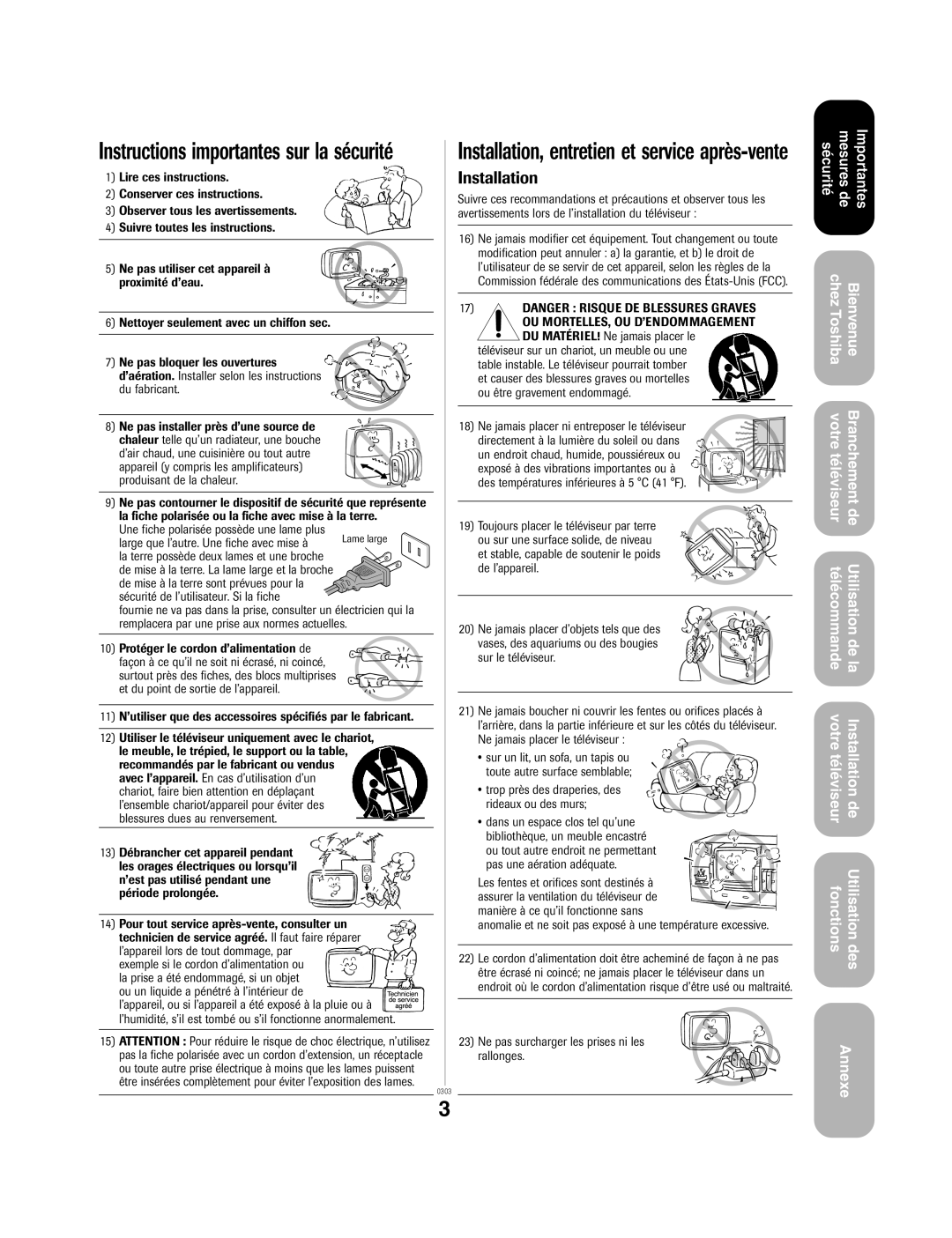 Toshiba 27AF53 appendix Instructions importantes sur la sécurité 