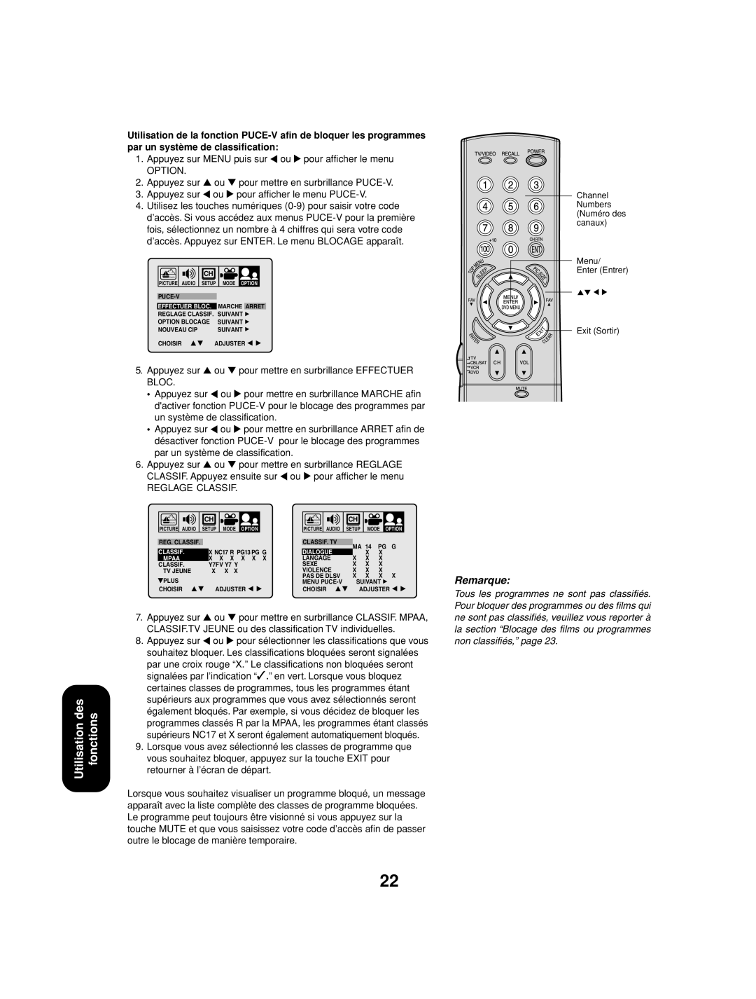 Toshiba 27AF53 appendix Appuyez sur Menu puis sur ou pour afficher le menu, Option 