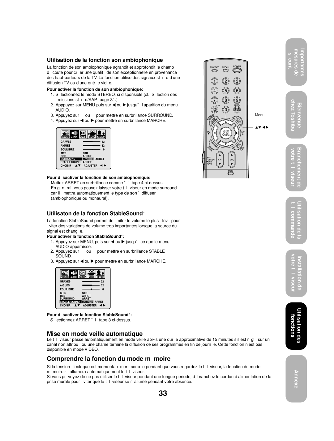 Toshiba 27AF53 appendix Mise en mode veille automatique, Comprendre la fonction du mode mémoire 