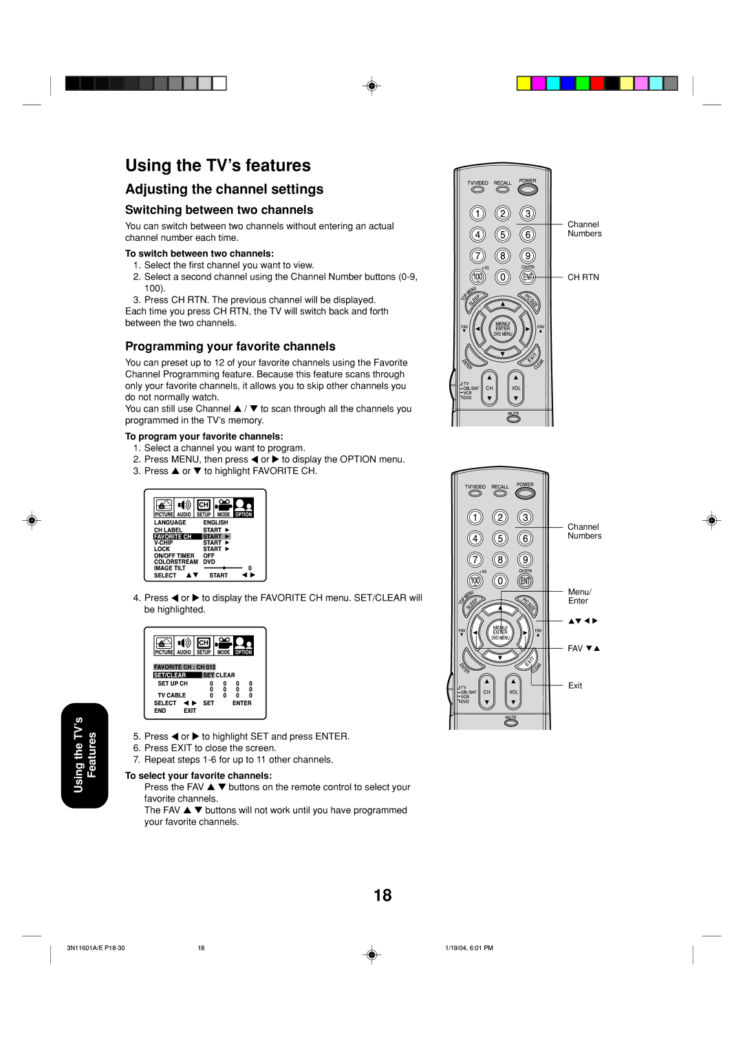 Toshiba 27AFX54 appendix Using the TV’s features, Adjusting the channel settings, Switching between two channels 