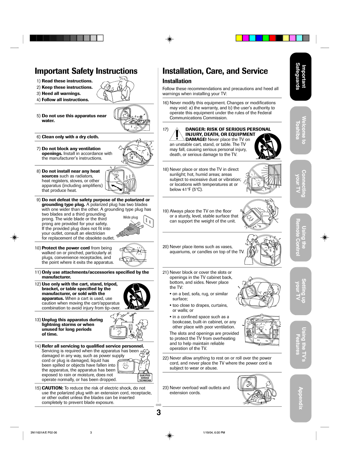 Toshiba 27AFX54 appendix Important Safety Instructions 