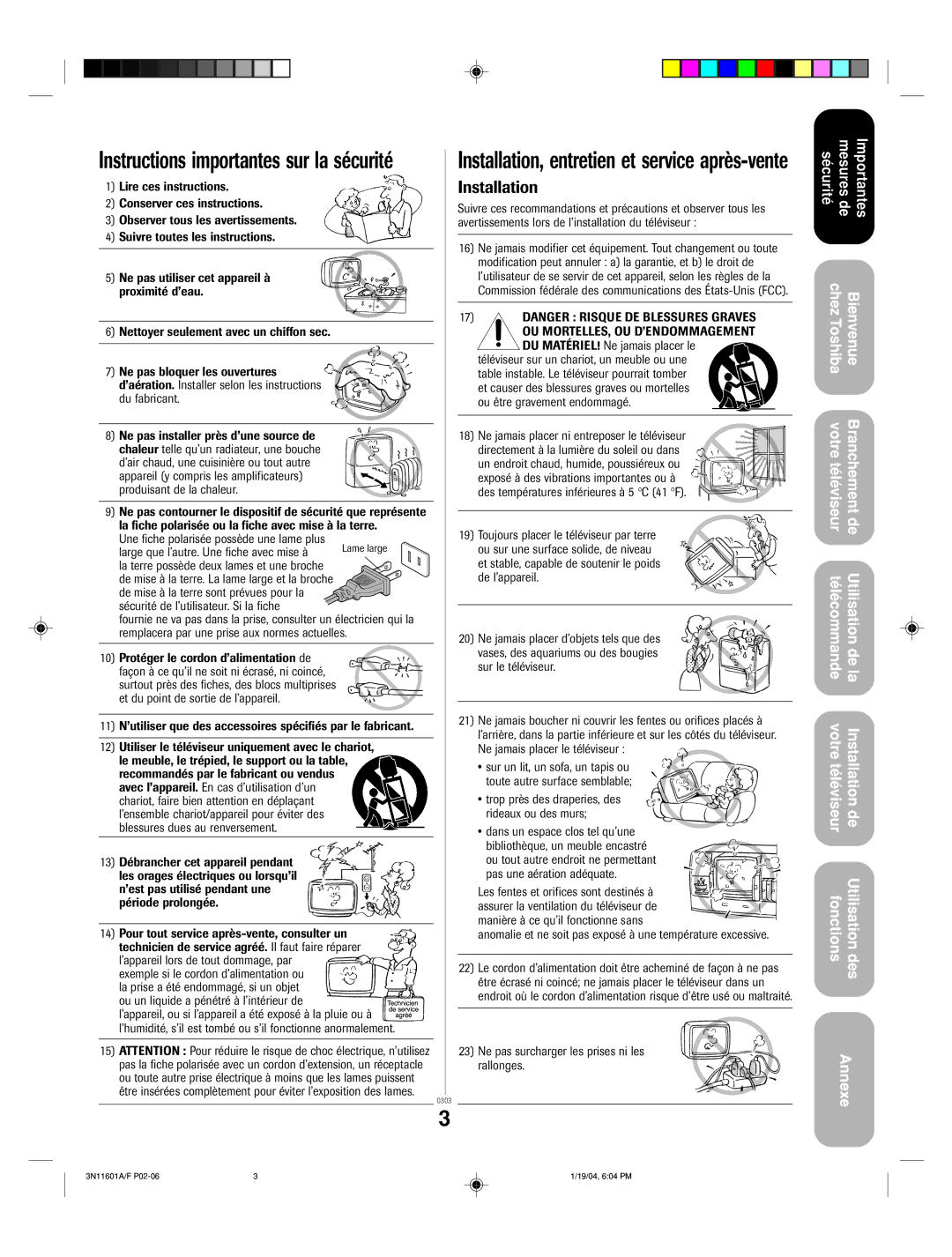 Toshiba 27AFX54 appendix Instructions importantes sur la sŽcuritŽ 