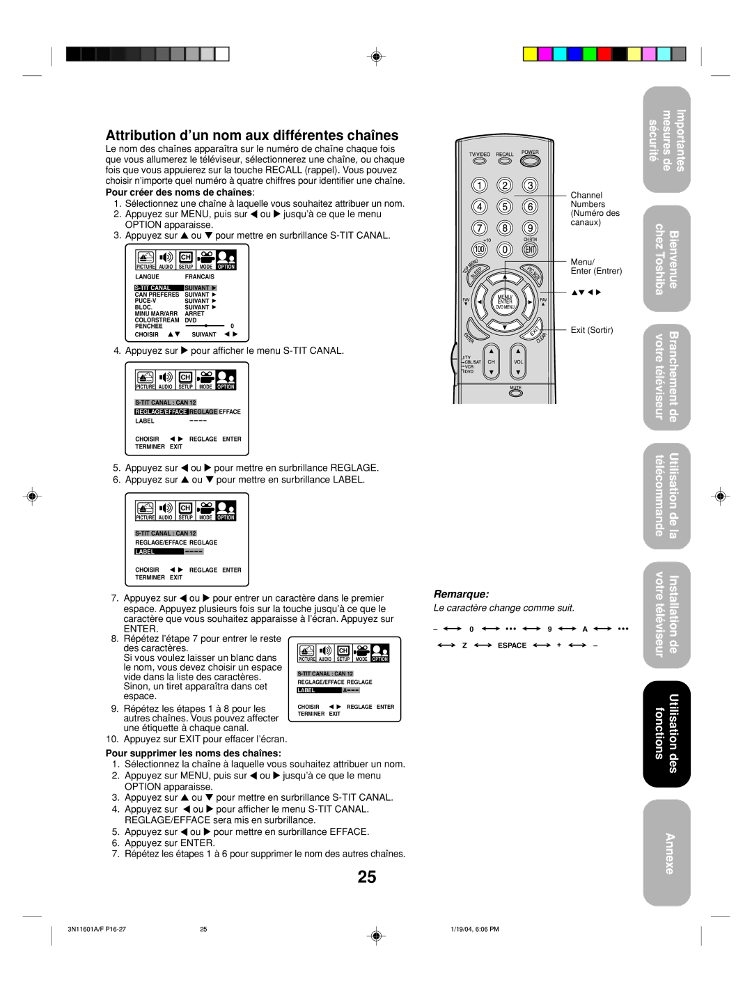 Toshiba 27AFX54 appendix Attribution d’un nom aux différentes chaînes, Appuyez sur, Autres chaînes. Vous pouvez affecter 