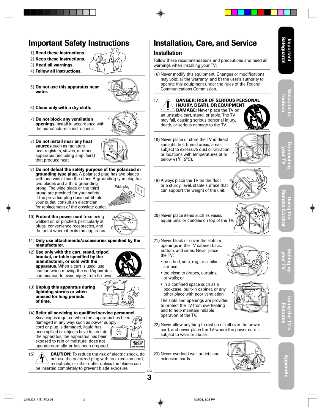 Toshiba 27AFX55 appendix Important Safety Instructions 