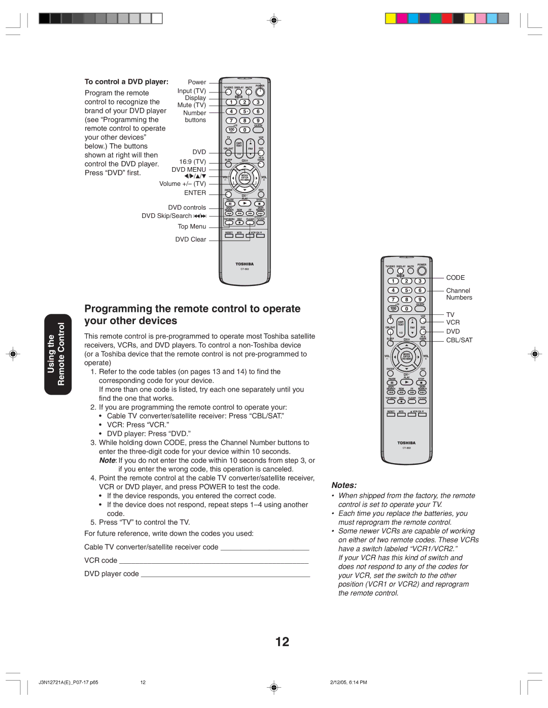 Toshiba 27AFX56 appendix Using the Remote Control, To control a DVD player 