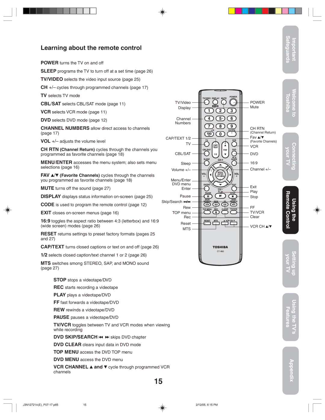 Toshiba 27AFX56 appendix Learning about the remote control, Toshiba Welcome to 