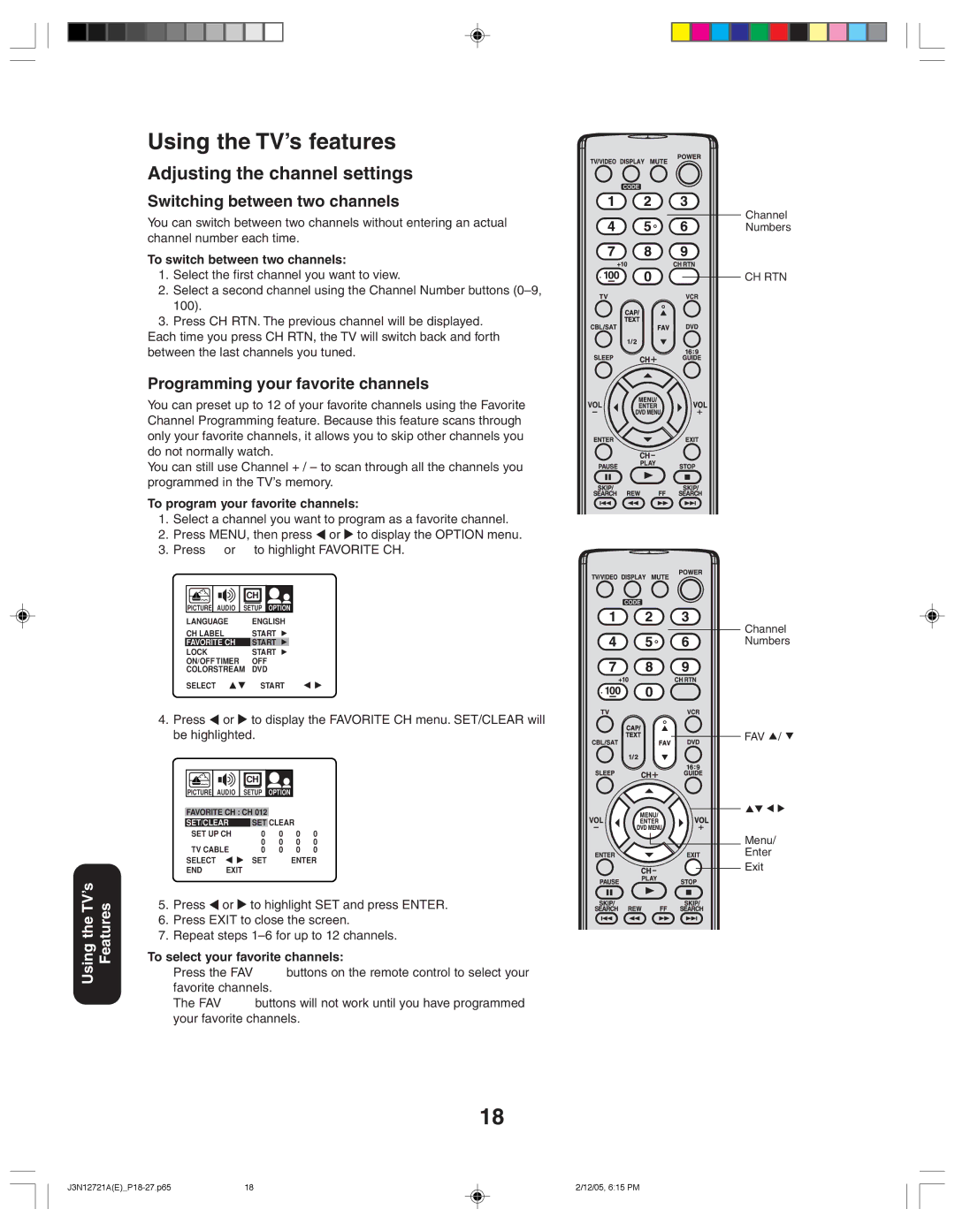 Toshiba 27AFX56 appendix Using the TV’s features, Adjusting the channel settings, Switching between two channels 