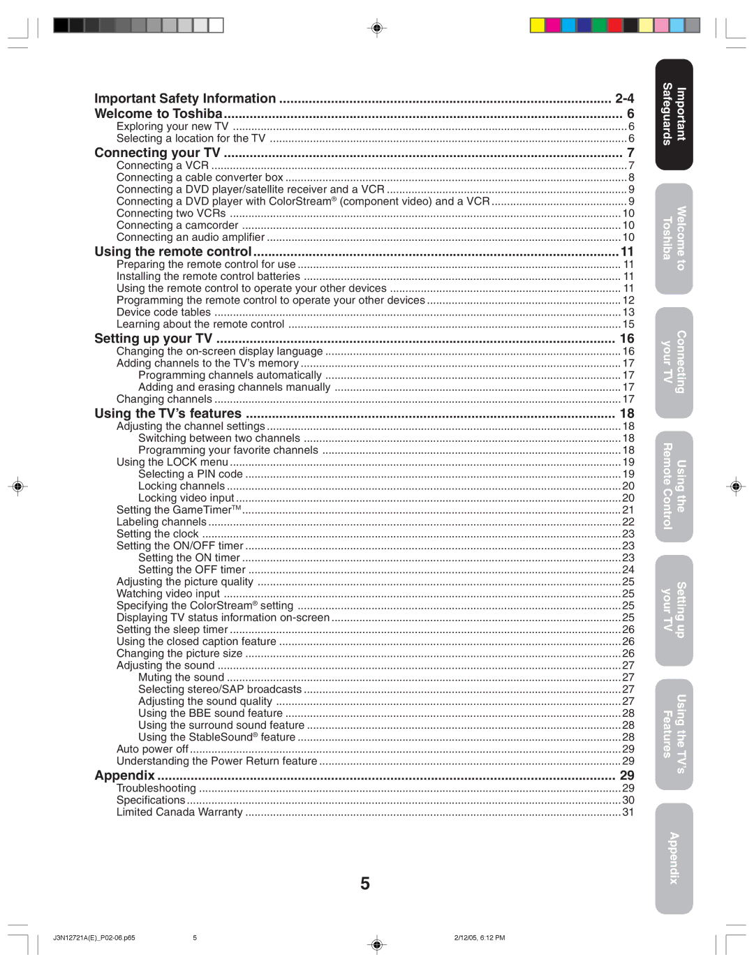 Toshiba 27AFX56 appendix Exploring your new TV Selecting a location for the TV 