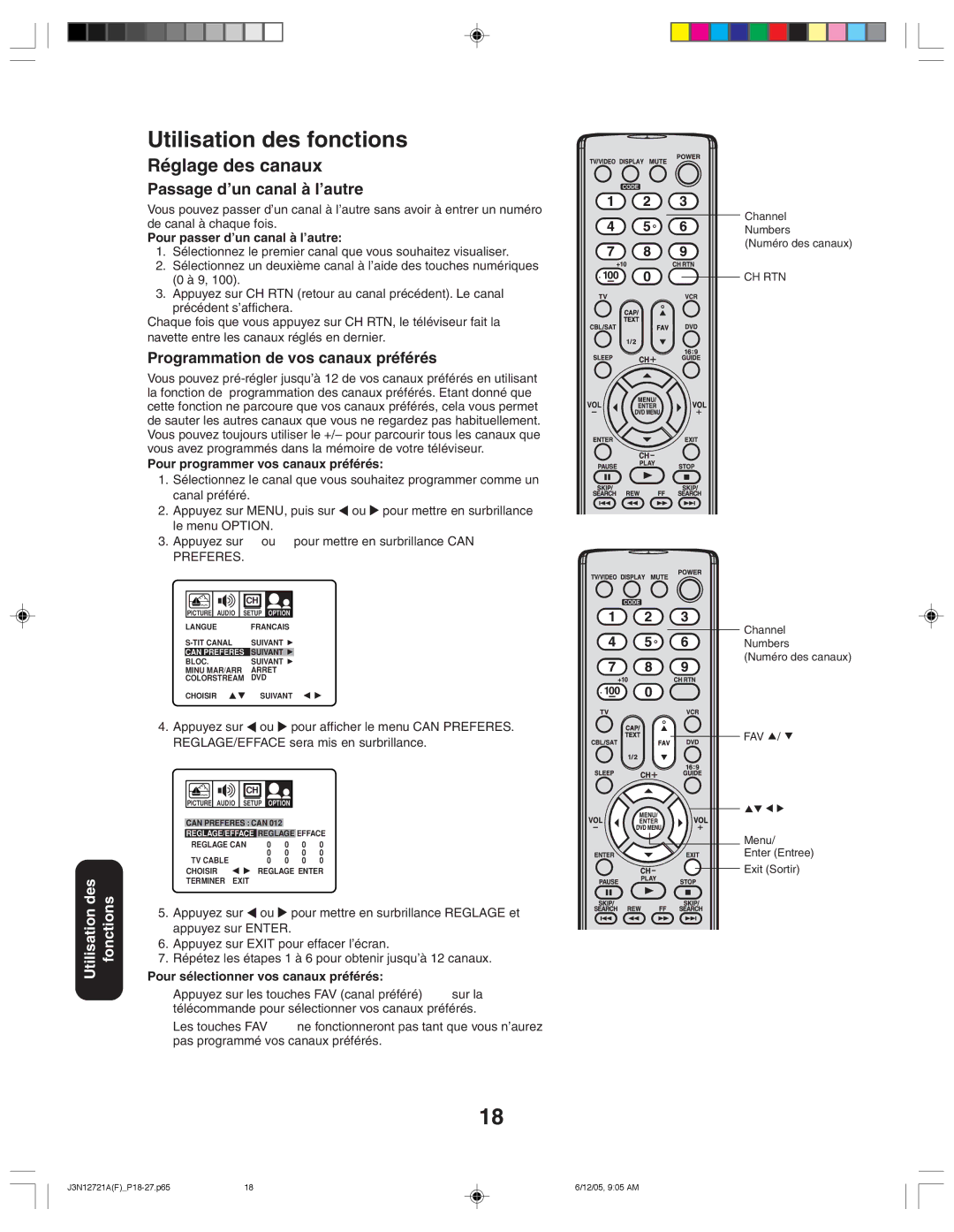 Toshiba 27AFX56 appendix Utilisation des fonctions, Réglage des canaux, Passage d’un canal à l’autre 