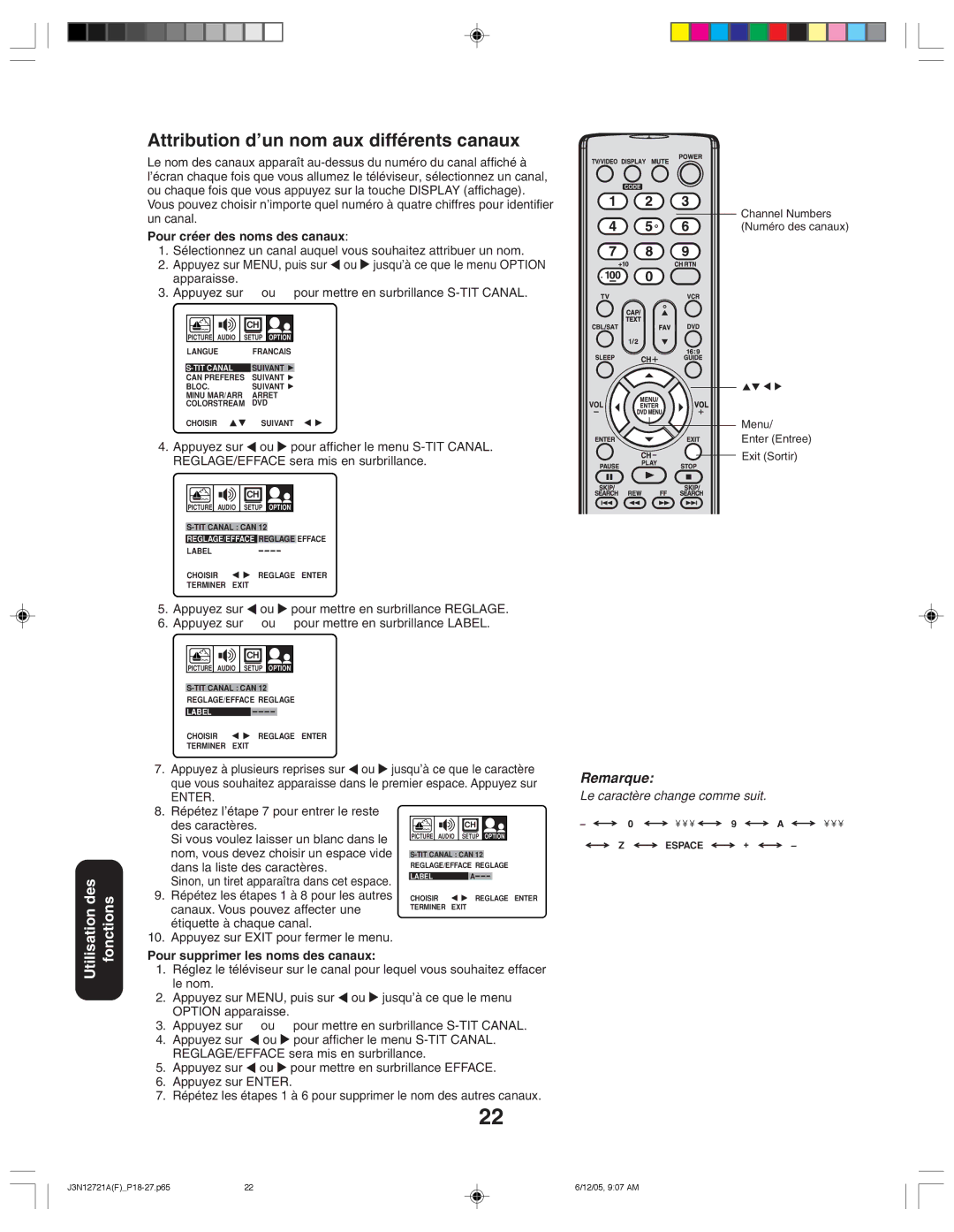 Toshiba 27AFX56 appendix Attribution d’un nom aux différents canaux, Pour créer des noms des canaux 