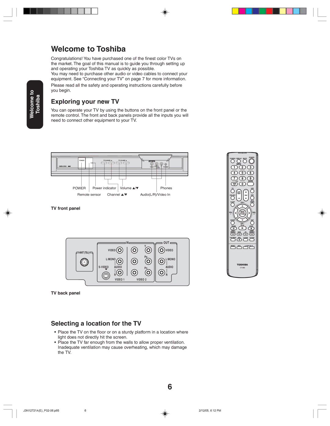 Toshiba 27AFX56 appendix Welcome to Toshiba, Exploring your new TV, Selecting a location for the TV 