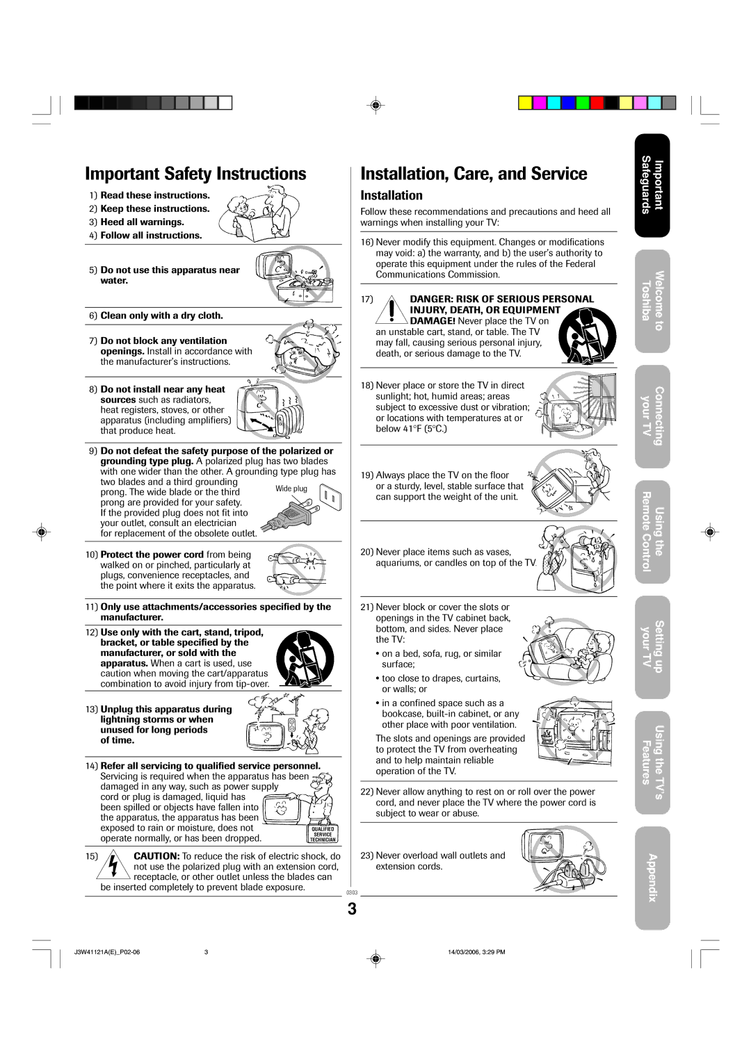 Toshiba 27D46 appendix Important Safety Instructions 