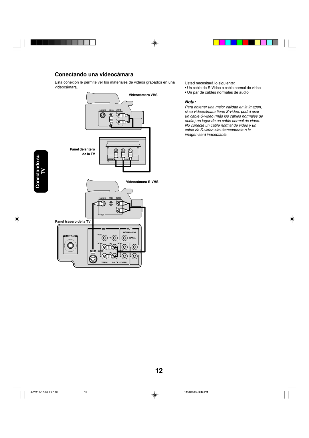 Toshiba 27D46 appendix Conectando una videocámara, Videocámara VHS, Videocámara S-VHS, Panel trasero de la TV 