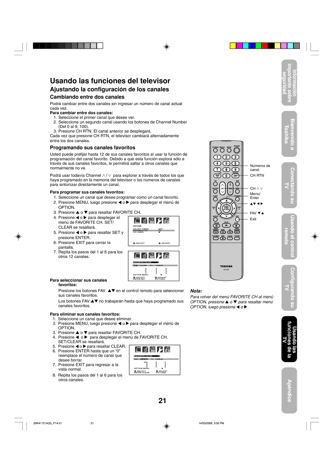 Toshiba 27D46 Usando las funciones del televisor, Ajustando la configuración de los canales, Cambiando entre dos canales 