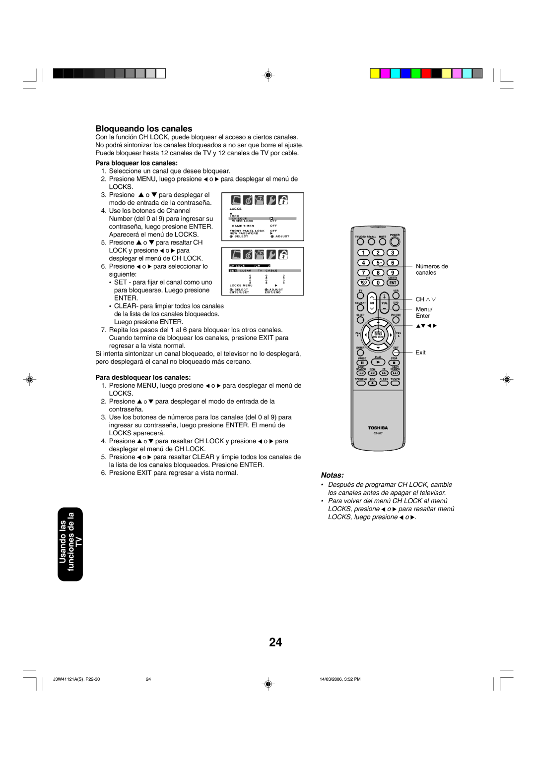 Toshiba 27D46 appendix Bloqueando los canales 